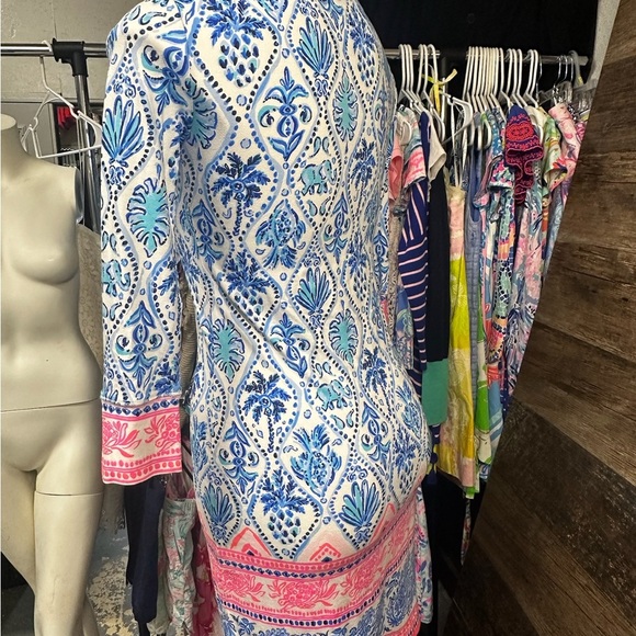 Lilly Pulitzer Blue and Pink Sheath Dress with 3/4 Sleeves - Picture 7 of 10